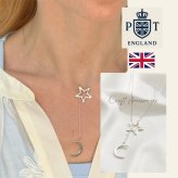 英国製 ハンドメイド 星と月 シルバーネックレス レディース ラリエット スターリングシルバー 上品 誕生日 記念日 ギフト