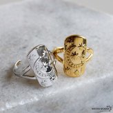 ステンレス プレートリング オーバルリング 月 星 存在感 ゴールド 18K GP シルバー フリーサイズ レディース 女性 指輪 金属アレルギー対応