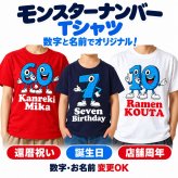 【5001】名入れ モンスターナンバー デザイン 半袖 Tシャツ 数字 名前入り オリジナル 誕生日 プレゼント 還暦祝い 古希祝い 喜寿祝い 周年記念 店舗周年 開店祝い キッズ メンズ レディース お揃い 記念撮影 モンスターズインク ディズニー好き サッカー ギフト 親子ペア