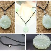 菊花紋彫りネフライト軟玉ヒスイ天然石ネックレス