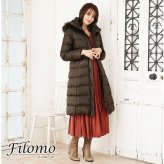 ダウンコート レディース ロング ダウン90% ラクーン ファー フード付き Filomo ブランド 100cm きれいめ ダウン コート ロングコート ロング丈コート ベンチコート レディースダウンコート ブラック 冬 アウター ギフト プレゼント 6F (2499-3r)