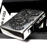 ZIPPO ライター 龍 メタル重ね貼り ドラゴン ジッポ 竜 クロームバレル アンティークシルバー 和柄 日本 おしゃれ かっこいい メンズ 渋い ギフト プレゼント