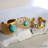 ステンレス ボヘミアンリング 3タイプ ターコイズ 18KGP ゴールド gold エスニック オープンリング フリーサイズ レディース 女性 指輪 金属アレルギー対応