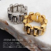 ステンレス チェーンリング メタルバンドリング ごつめ ストーンリング ゴールド シルバー キラキラ ゴージャス 幅広 太い 存在感 重厚感 メンズ 男性 金属アレルギー対応 指輪