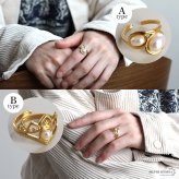 ステンレス パールリング 12タイプ パール 18KGP ゴールド gold オープンリング フリーサイズ レディース 女性 指輪 金属アレルギー対応