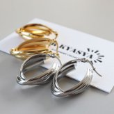 ステンレス 大ぶりピアス 3連ピアス ツイストピアス フープピアス ゴールド シルバー プチプラ 大きめ 存在感 メタル ワイド 両耳2点 レディース 女性 金属アレルギー対応 イヤリング