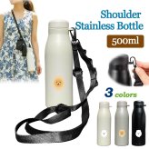 ポメラニアン ショルダー ステンレスボトル 500ml 保温 保冷 ステンレス 真空 断熱 二重構造 水筒 マイボトル カラビナ ベルト ストラップ オリジナル ポメ 犬 ペット