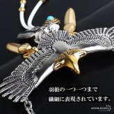 ステンレス 特大イーグルネックレス フェザーネックレス インディアンジュエリー ペンダントネックレス メンズネックレス 18KGP 太角 あずきチェーン 細身 羽根 精巧 立体的 かっこいい 男性 金属アレルギー対応