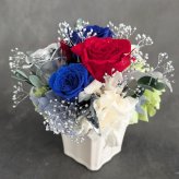 プリザーブドフラワー青と赤い薔薇にシルバーローズの魔法の枯れないお花【リボンラッピング付き】