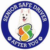 カーサイン 高齢者マーク SENIOR SAFE DRIVER ホワイトスイスシェパード ステッカー シール 直径13cm 肉球 日本製 車