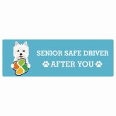 カーサイン 高齢者マーク SENIOR SAFE DRIVER ウエストハイランドホワイトテリア ステッカー シール 長方形 15x5cm 肉球 日本製 車
