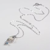 シルバー本真珠 ペンダント ブルーCZ入り 流れるラインパールネックレス6月の誕生石 6月誕生石【送料無料】【レディース,激安,特価,通販】