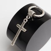 ステンレス クロスピアス 十字架 ミル打ち ドロップピアス フープピアス シルバー 揺れる 存在感 幾何学 模様 大きめ プチプラ 片耳1点 つけっぱなしok メンズ 男性 金属アレルギー対応 イヤリング