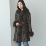 ファー付きコート コート フォックス トリミング ベルト付き レディース 中綿入り シルバーフォックス 冬 アウター レディースコート 中綿コート フォックスファー リアルファー 秋 冬 ギフト プレゼント 6F (02000073r)