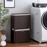 収納家具 ラック ランドリーボックス 収納 上下 2段 洗濯かご カゴ バスケット RB-500 スリム 縦型二段式 ラタン 軽量 キャスター付き フタ付 ふた付き 洗濯物入れ おしゃれ 分別 ランドリーバスケット 大容量 脱衣カゴ ランドリー収納
