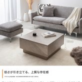 引き出し付きセンターテーブル 幅70cm×奥行70cm×高さ36cm 大容量 ストーン柄 パーティクルボード MDF メラミン 組立品 どの角度から見ても美しく映えます 美しさと高い収納力を両立しました ストーングレージュ 新生活