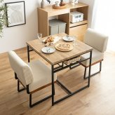 ダイニングセット ダイニングテーブルセット 3点セット 食卓 テーブル 机 一人掛け ー チェアー 椅子 イス 収納 棚付き 正方形 角型 コンパクト 小さめ 省スペース 木目 ファブリック ブラック 黒脚 新生活