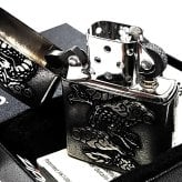 ZIPPO ライター 龍 メタル重ね貼り ドラゴン ジッポ 竜 クロームバレル アンティークシルバー 和柄 日本 おしゃれ かっこいい メンズ 渋い ギフト プレゼント