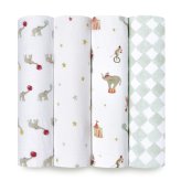 おくるみ スワドル 4枚セット 出産祝い aden+anais エイデンアンドアネイ エレファントサーカス コットンモスリン ダブルガーゼ 大判 約112cm 新生児 退院 内祝い 出産内祝い 男の子 女の子 ギフト 専用ボックス入り ガーゼケット ブランケット 授乳ケープ おむつ替えシート