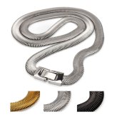 ステンレス 幅8mm スネークチェーンネックレス 3カラー メンズ ヘリンボーン ワイド 平打ち 中折れ式 留め具 シンプル 首飾り アクセサリー ストリート カジュアル モード 存在感 幾何学模様 おしゃれ 金属アレルギー対応