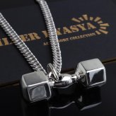 シルバー925 ダンベルネックレス ユニーク ペンダントネックレス メンズネックレス シルバー ダブル喜平チェーン 6面カット メタリック 重厚感 個性的 精巧 リアル 筋トレ スポーツ 男性 金属アレルギー対応