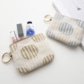 リング付きポーチ 【 北欧 サークルストライプ 刺繍 】 全面 ミニポーチ 小物入れ ドット