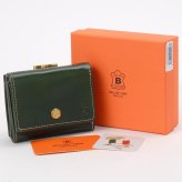 ベリーズヨーク　BELLIES YORK　三つ折り財布　ガマ口ポケット　BYTM1943GR　グリーン　緑色　ベジタブルタンニン　イタリアンレザー　牛革　”エイジングを楽しむ革小物”