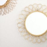 ミラー ドレッサー 太陽 鏡 壁掛け アジアン家具 ヨーロピアン 北欧 ルーム ラタン 籐 木製 おしゃれ 雑貨 バリ ナチュラル 花型