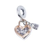 ボックス・ショッパー付 PANDORA(パンドラ) ★ Heart Padlock Double Dangle Charm ★ ハート 南京錠 ダブルダングルチャーム ★ ブレスレット カスタマイズ アクセサリー シンプル 日常使い 誕生日 記念日 母の日 プレゼント ギフト｜チャーム 単品