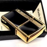 ZIPPO ライター シンプル アラベスク ライン入り ロゴ 金 両面加工 ジッポ ゴールド ブラック かっこいい メンズ プレゼント ギフト