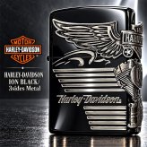 ZIPPO ハーレーダビッドソン ジッポ ライター イオンブラック＆ニッケルサテン 3面メタル 国内限定モデル 両面加工 黒銀 かっこいい おしゃれ メンズ ギフト プレゼント