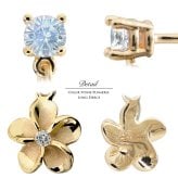 ハワイアンジュエリー ピアス プルメリア 6月の誕生石 ロイヤルブルームーンストーン カラーストーン 片耳(1個)購入可 K14イエロー ピンク ホワイト 選べる シリコンキャッチ BY THE SEA バイザシー プレゼント ハロウィン 【品番：GE402-6】