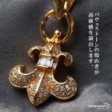 フレアネックレス パヴェ 2カラー ペーパーチェーン メンズ ネックレス 百合の紋章 ユリモチーフ ストーン ゴールドカラー シルバーカラー チェーンネックレス 男性用 アクセサリー 重ね付け 存在感 モード ロック 大人向け