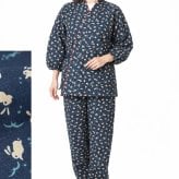 作務衣 楽粋 総柄 日本製 女性 婦人 さむえ 綿100％ 6220 OK-20 レディース 部屋着 作業着 ルームウエア 制服 ユニフォーム 和食店 仕事着 母の日 ギフト 敬老の日 クリスマスギフト プレゼント 和柄 和装