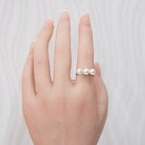 ［pearl611］6mm - 6.5mm 3連 ライン リング ホワイトピンク あこや真珠 SV925 シルバー