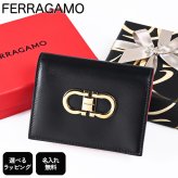 【名入れ無料】【スペシャルラッピング付き】フェラガモ Salvatore Ferragamo サルヴァトーレフェラガモ 二つ折り財布 小銭入れ付き ウォレット ダブル・ガンチーニ レディース ブラック レッド 220627 770769 001 0770769 折財布