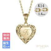 ゴールド ネックレス ハワイアンジュエリー ネックレス イニシャル イエローゴールド ネックレス 刻印 無料 誕生石入れ可 ハート型 イニシャル 14k k14カットあずきチェーン太1.4mm ギフトラッピング可能 プレゼント ハロウィン 【品番：CG-GP110-CH1020】