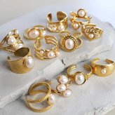ステンレス パールリング 12タイプ パール 18KGP ゴールド gold オープンリング フリーサイズ レディース 女性 指輪 金属アレルギー対応