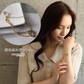 ステンレス 可愛い ハートブレスレット 切り返し チェーンブレスレット お洒落 華奢 細身 ゴールド 18KGP ボールチェーン リンク キュート シンプル ワンポイント レディース 女性 金属アレルギー対応