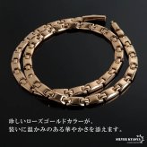 ステンレス 磁気ネックレス ローズゴールド メンズ チェーン 角型 リンク ヘマタイト 差し込み式 留め具 大人 男性 アクセサリー 上品 個性的 光沢 きれいめ カジュアル デザイン 金属アレルギー対応