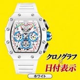 腕時計 メンズ クロノグラフ オマージュウォッチ クォーツ トノー型 スケルトン シリコンベルト 日付 ONOLA ON6827