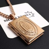 ステンレス ロケットネックレス HIPHOP 喜平チェーンネックレス ロケットペンダント マリアネックレス 写真 記念 思い出 50cm 60cm ピンク 聖母 6面カット 男性 メンズ 金属アレルギー対応