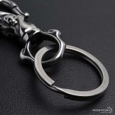 ステンレス スカルキーリング 龍 キーホルダー キーフック クリップ キーチェーン ゴールド 燻し アンティーク ベルトループ 重厚感 ドクロ 鍵 小物