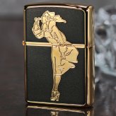 【名入れ】zippo ライター  ジッポーライター 人気の「WINDY」デザイン ゴールド WINDY Gシリーズ BK #200FB 金タンク 金メッキ 両面フルカラー ブラック WINDY-GRD オイルライター BLACK かわいい キャラクター キュート レトロモチーフ 黒 ギフト 誕生日 [zWINDY-GBK]