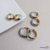 ステンレス 定番 フープピアス コンビ シンプルピアス ゴールド ミックス バイカラー シルバー 幅4mm 3サイズ プチプラ メタル 小さめ 細身 プレーン ノーマル つやつや 両耳2点 レディース イヤリング 女性 金属アレルギー対応