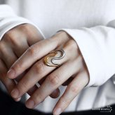 ステンレス ニュアンスリング ごつめ 不規則 コンビカラー メタルリング オープンリング ワイドリング ゴールド シルバー 指輪 太め 大きめ 存在感 カーブ 幾何学 マルチ ミックス レディース 女性 金属アレルギー対応