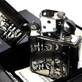 ZIPPO ライター 虎 アンティークシルバー メタル重ね貼り ジッポ クロームバレル 和柄 日本 おしゃれ タイガー かっこいい ギフト プレゼント メンズ 渋い