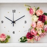 ◆花時計 ラージサイズ【BOX FLOWER フルール・クレセント】（ピンク） 置時計 （掛時計オプション有り） ハンドメイド 文字入れ可能