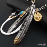 ステンレス フェザーネックレス インディアンジュエリー ペンダントネックレス メンズネックレス 18KGP 太角 あずきチェーン 太陽メタル 細身 羽根 イーグル 精巧 立体的 かっこいい 男性 金属アレルギー対応