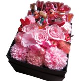 結婚記念日 ミッキー ミニー入り 花束風フラワーボックス 枯れないプリザーブドフラワー入り 箱を開けてサプライズ 人気 彼女 友人 女性 友達